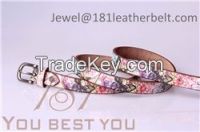 181 Ladies leather belt / floral print belt.