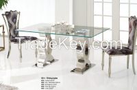 Rectangle reinforced glass surface stainless steel dining table