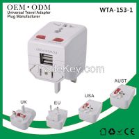 Dual usb universal travel adapter with US/AUST/EU/UK worldwide plugs