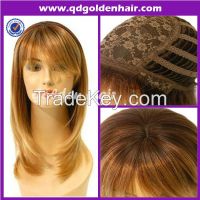 Golden Hair High Quality 100% Human Hair Full Machine Made Wig With Bangs