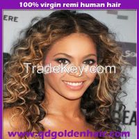 Golden Hair High Quality Virgin Remy Human Hair Celebrity Wig, Full Lace Wig
