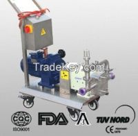 Mobile rotary lobe pump with external safety valve with trolley