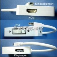 Mini DP M to HDMI+DVI+DP F multi adapter