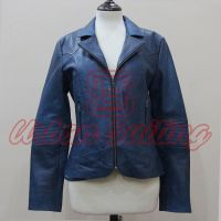 Women Blue Leather Jacket USI-6032