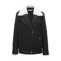 Women Textile Jacket with Shearling Collar USI-9648