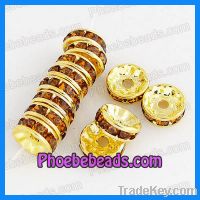 Sell 10mm Amber Czech Crystal Rhinestone Rondelle Spacer Beads
