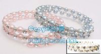Rows sparkling crystals & pearls coil fashion bracelet jewelry