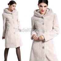 2015 Thicken Warm Fox Hair Mink Trim Hooded Merino Sheepskin Fur Wool Double-faced Long Berber Fleece Trench Jackets Clothing