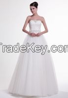 lace bodice beaded belt floor length ball gown wedding dress