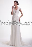 sleeve lace beads chiffon sheath see through back wedding dress