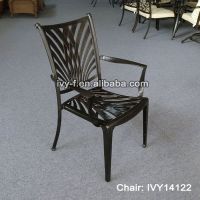 outdoor patio metal cast aluminum dining chair stackable powder-coated with armrest #IVY14122