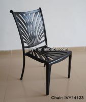 metal furniture cast aluminum dining chair without armrest stackable powder-coated slatted design #14123