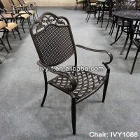 outdoor metal furniture cast aluminum chair stackable floral design dining chair with armrest #IVY1088