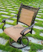 outdoor furniture metal cast aluminum swivel rocker chair in sling fabric with floral armrest and round base #14107