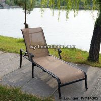 outdoor furniture cast aluminum sling sun lounger poolside adjustable-height recliner #IVY14302