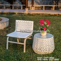 garden furniture garden chair and side table set white PE rattan aluminum frame powder-coated