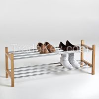 Two Tier Hot Sale Shoe Rack In Bamboo And Stainless Steel From Homex_FSC/BSCI