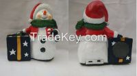 Novelty Polyresin Bluetooth speaker, with a snow man and a gift box designs, besr promotion gifts