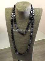 Dyed Black Shell & Black Agate Necklace