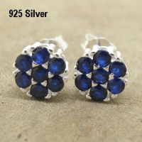 Sterling Silver Women Flower Stud Earrings Dark Blue Color, OEM Service Available