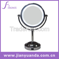 LED lighted desktop makeup mirror with 10X magnification, two sided, 360 degree swivel