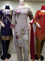 Chiffon casual stitched 3pc dresses at wholesale rate by Sofarahino