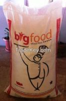 flour, wheat, rice, sugar, poultry , egg, fish meal, coconut, beans, powdered milk. sorghum, barley. oat flakes, coffee bean, 
