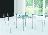 chromed-plated/tempered glass dining table T061