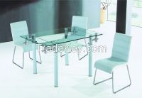 chromed-plated/tempered glass dining table T064