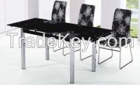 chromed-plated/tempered glass dining table T043