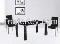 chromed-plated/tempered glass dining table T049