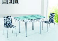chromed-plated/tempered glass dining table T063