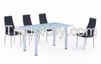 chromed-plated/tempered glass dining table T055