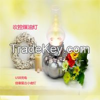 Silver glass hogar table USB rechargeable LED blow control lamp