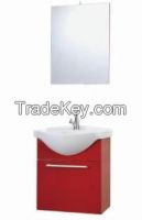 Modern wall hung bathroom cabinet with ceramic basin and mirror
