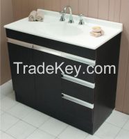 Modern MDF standing finger pull bathroom cabinet on kickboard with ceramic basin