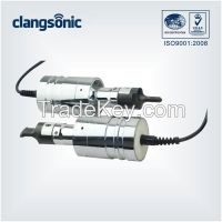 Ultrasound transducer with horn for cutting machine