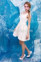 YIGELILA 6985 Latest 2015 Women Cute Sleeveless O-neck Beading Mini Casual Evening Party Dresses White