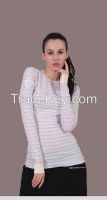 women's lovely pink and white stripe woolen underwear/undergarment/ round-neck