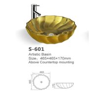 Round gold color wash basin bowls ceramic bathroom vanity counter art basin