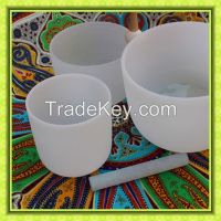 Frosted quartz crystal singing bowls for sound healing