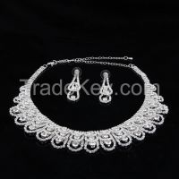 hot sale new silver fashion wedding bridal jewelry set with necklace and earrings