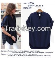 Plus Size 2015SS Navy Chiffon blouses LT6886