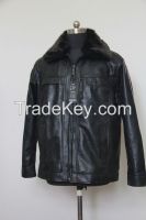 Men Coat Black Fur Collar Winter Jacket Faux Four Lining