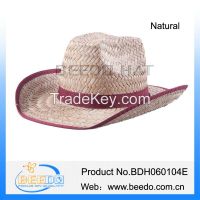 Fashion rush straw roll brim wide brim cowboy hat with grosgrain ribbon for men