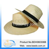 Men wide brim kwai straw fedora trilby hat with grosgrain ribbon