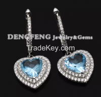 925 Sterling Silver Plated Blue Topaz Fashion Design Hanging Earrings