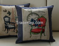 2015 New Design Vintage Birds and Gramophone Printing Cushion Cover Home Decoration Sofa Pillow Cover