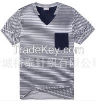 New style fasion Mens color strip V-neck T-shirt