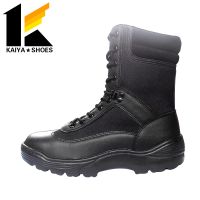 PU Outsole Black Military Boots with Side Zipper